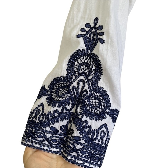 Calypso St Barth Embroidered Pleated Beaded Long Sleeve Tunic Beachy Coastal Top - Picture 9 of 13